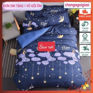 Bộ ga gối poly 1m5x2m,1m6x2m sao star nền xanh tím than