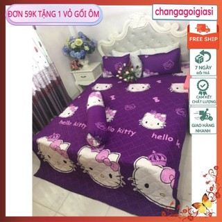 Bộ ga gối cotton poly 1m/1m2/1m6/1m8 hello kitty tím đậm