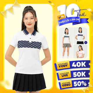 Áo thun polo nữ cafe YODY họa tiết Monogram thấm hút nhanh và khô nhanh không bám mùi APN6050