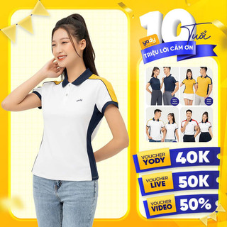 Áo thun polo nữ cộc tay YODY dệt tổ ong phối 3 màu sợi cafe chống tia UV APN6008
