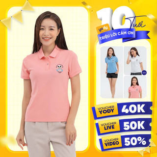 Áo thun polo cafe nữ dệt tổ ong YODY x MICKEY in ngực thấm hút mồ hôi co giãn nhẹ APN6430