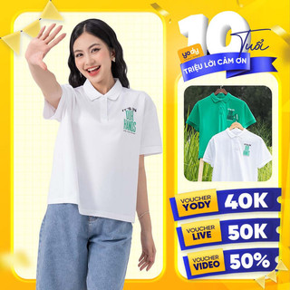 Áo thun polo nữ YODY dáng rộng áo phông cổ bẻ polo nữ Recycle Clean Việt Nam form rộng APN6258