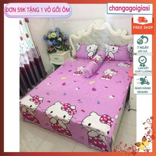 Bộ ga gối hello kitty trái dâu mẫu hot 1M2X2M,1M4X2M/1M6X2M BỌC ĐỆM DÀY 20CM