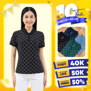 Áo thun polo nữ YODY in tràn hình ngôi sao vải mắt chim siêu mát thời trang công sở APN6154