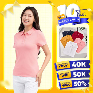 Áo thun polo nữ giấu cúc YODY cổ bẻ vải cafe cao cấp thấm hút tốt nhanh khô không nhăn nhàu APN7120