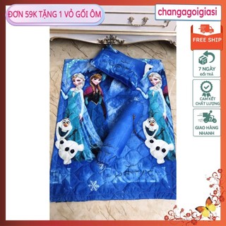 Set chăn gối cho bé 5 món-free ship-được trần bông có thể mang đến trường-mẫu elsa xanh