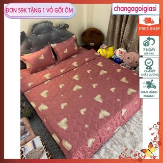 Bộ Ga gối 🌸1 ga 2 vỏ gối 1M8X2M Bọc đệm dày 20-25-30cm🌸Combo 3 món,vải nhiều họa tiết-MẪU TIM HỒNG XƯỚC