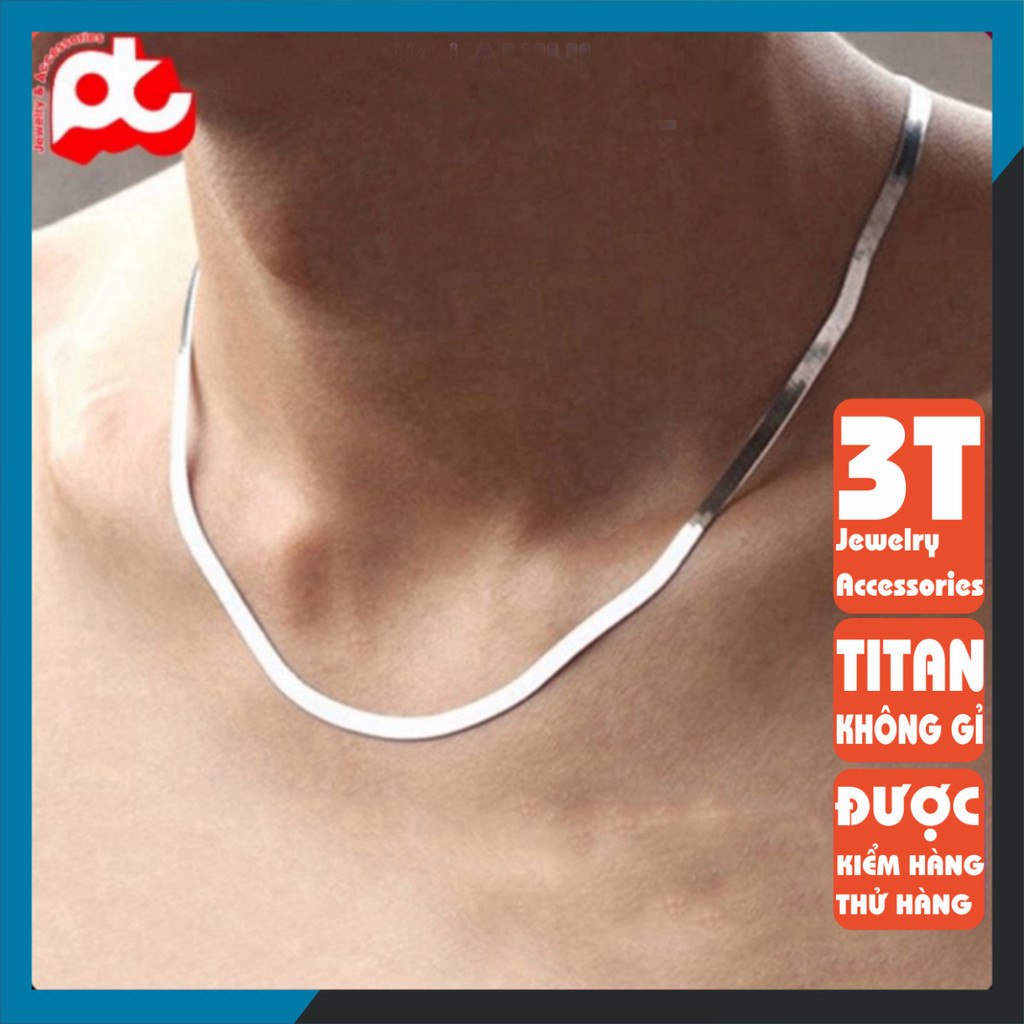 Dây chuyền nam titan cao cấp đẹp sang trọng thép không gỉ dây mì dẹp trangsuc3h màu trắng PTDCNA43