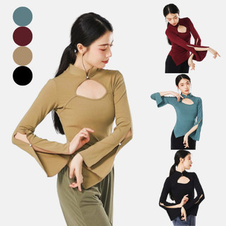 Áo tập múa cổ trang múa trung hoa biểu diễn A310 - Áo thun tay dài ôm body - Áo múa sườn xám - Áo dài tay loe