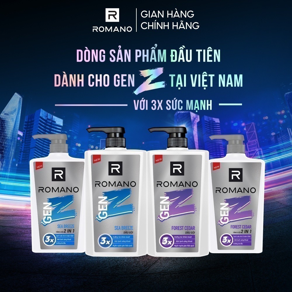 Combo 3 dầu gội Romano Gen Z Hương Sea Breeze/ Forest Cedar 610g/ chai - 2 mùi hương có sẵn