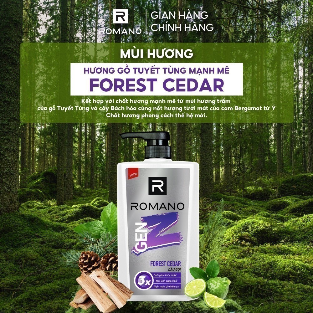 Combo 3 dầu gội Romano Gen Z Hương Sea Breeze/ Forest Cedar 610g/ chai - 2 mùi hương có sẵn