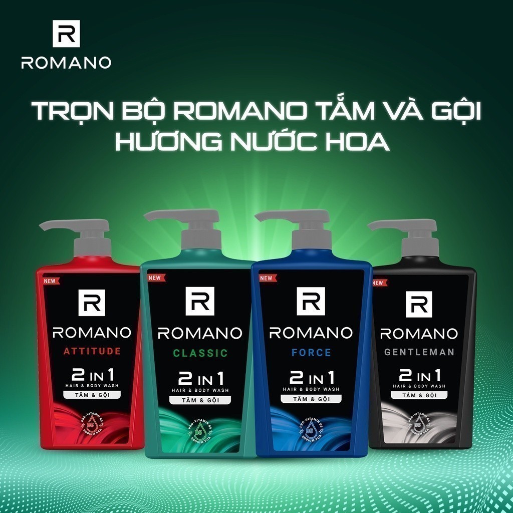 Combo 2 Tắm gội 2 trong 1 Romano Attitude/Gentleman/Force/Classic 2in1 650g/chai