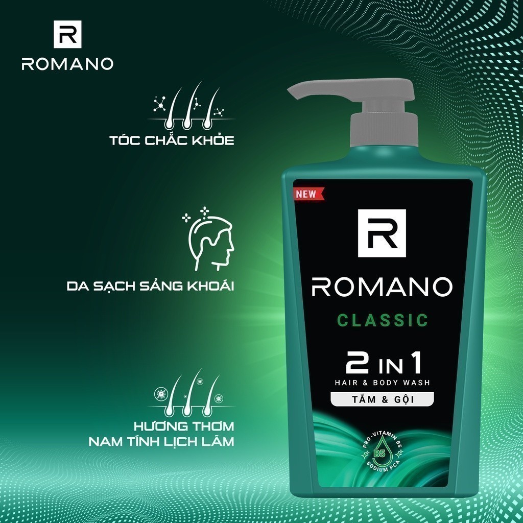 Combo 2 Tắm gội 2 trong 1 Romano Attitude/Gentleman/Force/Classic 2in1 650g/chai