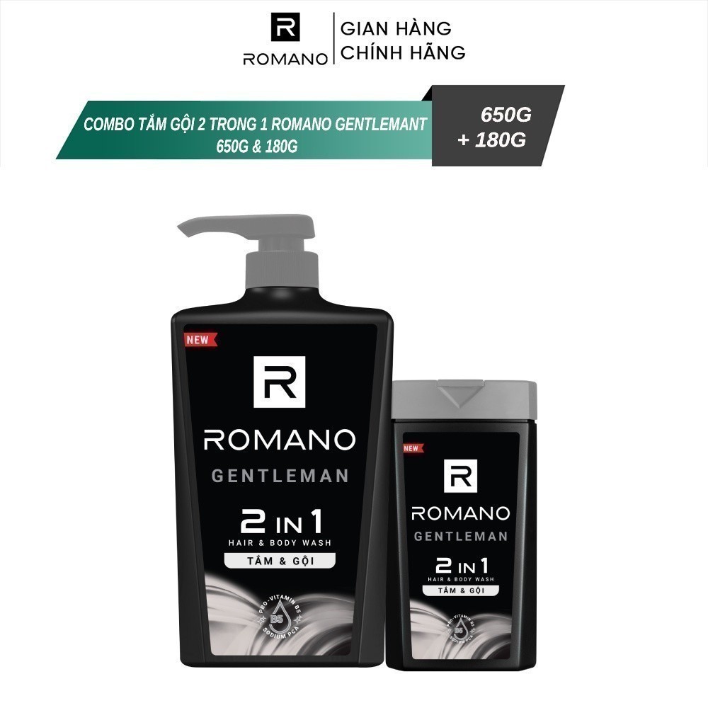 Combo 2 Tắm gội 2 trong 1 Romano 650g và 180g