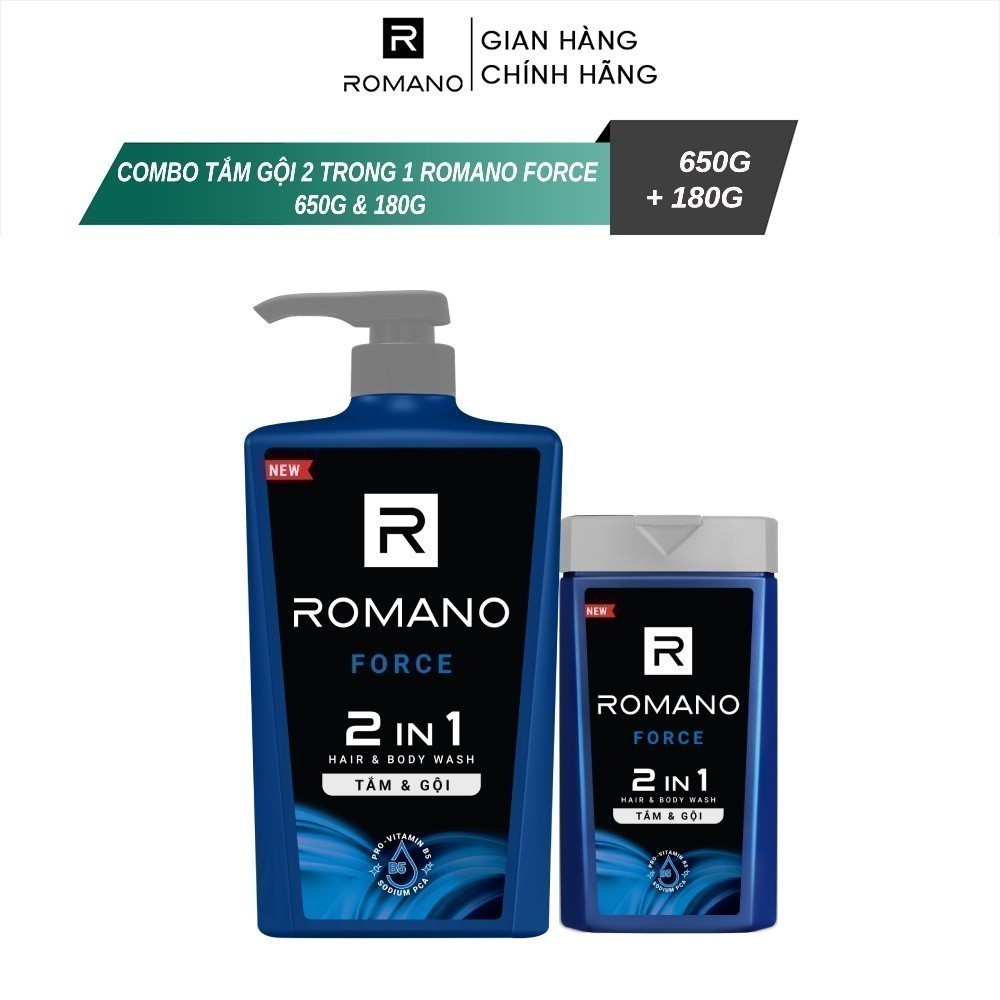 Combo 2 Tắm gội 2 trong 1 Romano 650g và 180g