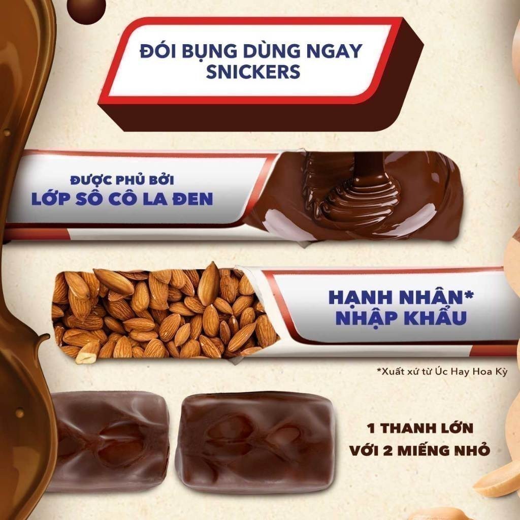 Thùng 24 thanh Sô Cô La Snickers Hạnh nhân Giảm đường thanh 40g
