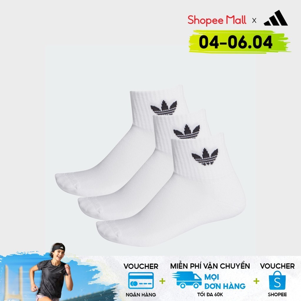 adidas Phong cách sống Bộ 3 đôi tất cổ trung Unisex trắng FT8529