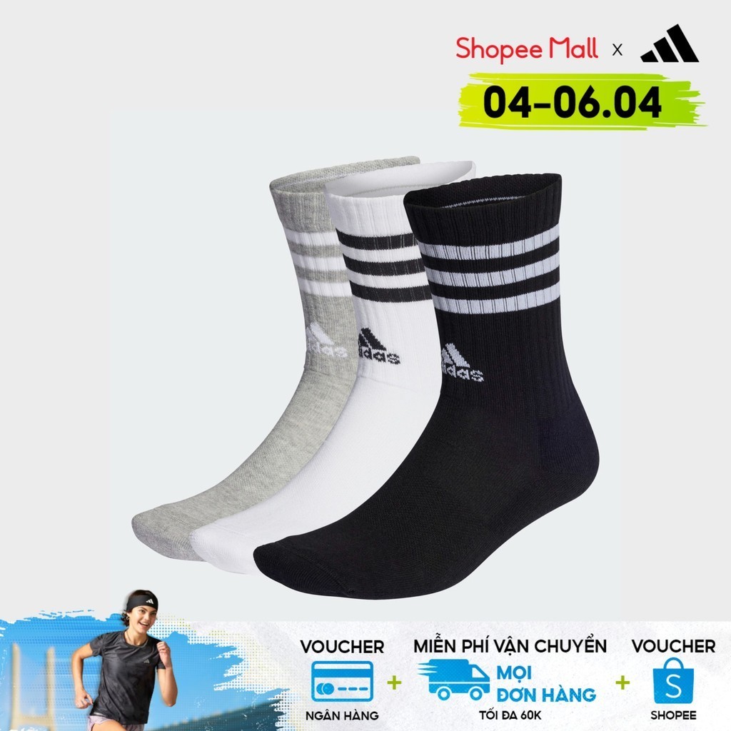 adidas Phong cách sống Bộ 3 Đôi Tất Cổ Cao Lót Đệm 3 Sọc Unisex 3 màu IC1323