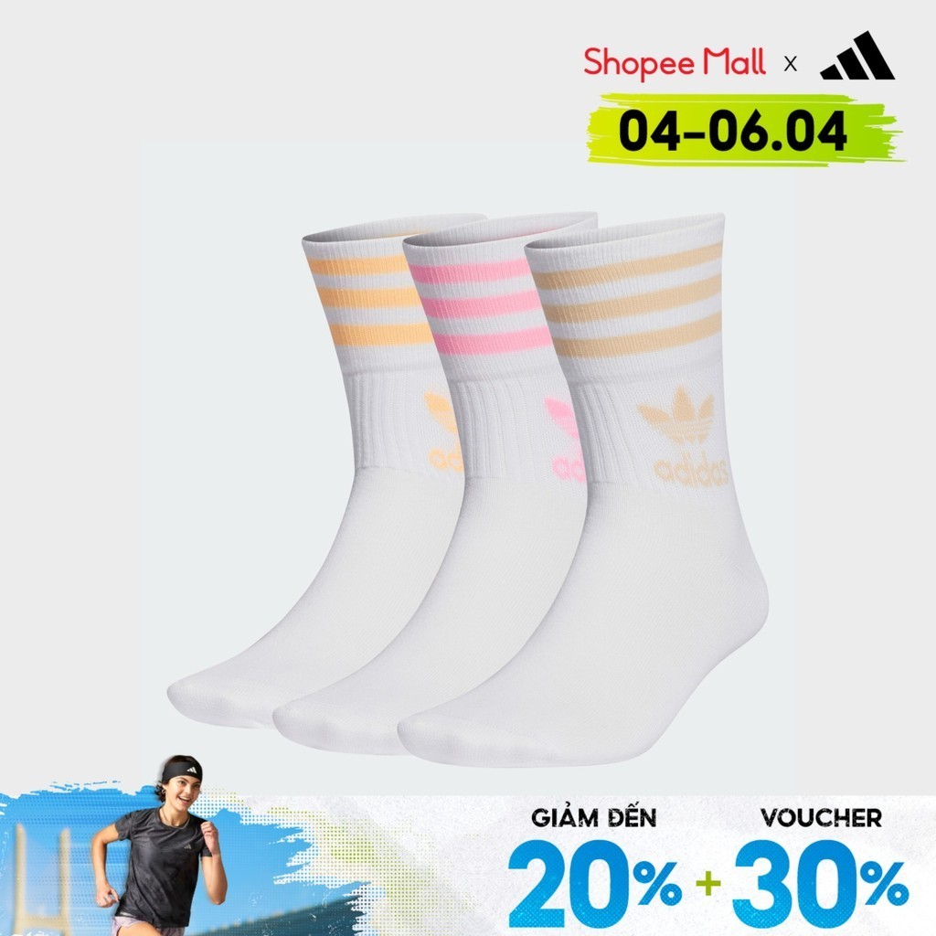 [4-6.4, VOUCHER 30%] adidas Phong cách sống Bộ 3 đôi tất cổ trung Unisex trắng IB9389