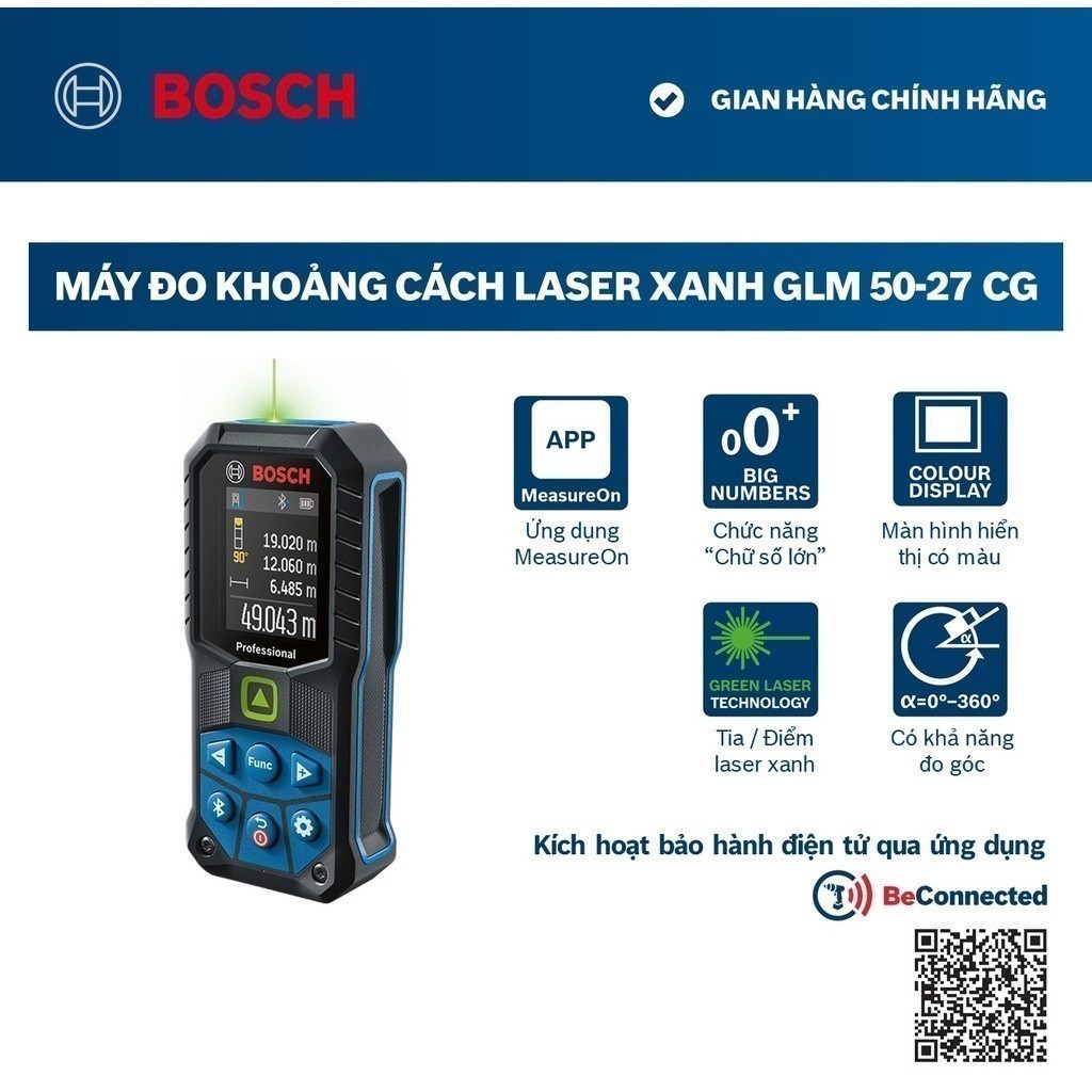 Máy đo khoảng cách Bosch laser xanh GLM 50-27 CG