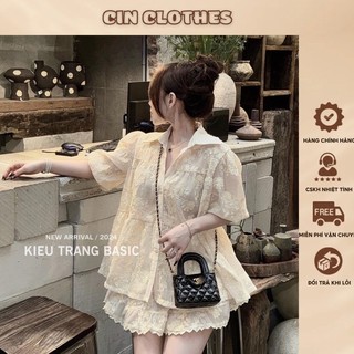 Set đồ nữ áo sơ mi babydoll mix chân váy viền ren thêu hoa có lót quần - có sẵn