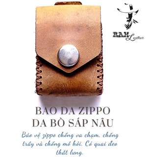 Bao đựng Zippo Da Bò Nâu Đất RAM Leaher bảo vệ chống trầy zippo