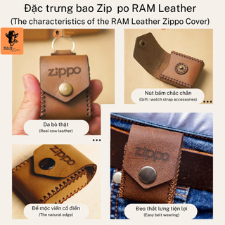 Bao đựng Zippo Da Bò Nâu Đất RAM Leaher bảo vệ chống trầy zippo