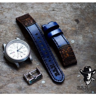 Dây Đồng Hồ Da Bò RAM Leather Italia Vegtan Trống Đồng Việt Nam Màu Xanh Dương 18mm, 20mm, 22mm, Casio 1200, AW iwatch