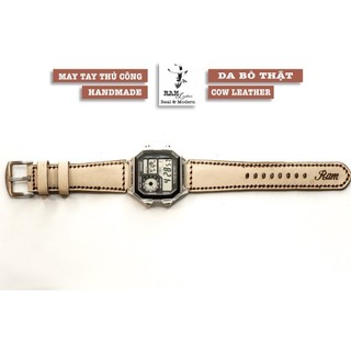 Dây Đồng Hồ Da Thật RAM Leather 1970 Veg Cho Casio AE 1200 WHD và đồng hồ dây 18mm Da Bò Italia Vegtan Siêu bền