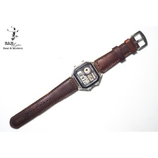 Dây đồng hồ da thật ram leather 1981 da bò thật cho casio ae 1200 whd và đồng hồ dây 18mm siêu bền