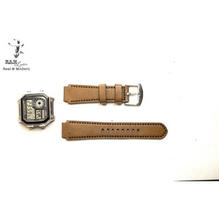 Dây Đồng Hồ Da Thật RAM Leather Cho Casio AE 1200 WHD và đồng hồ dây 18mm Da Bê Thật Màu Vàng Siêu bền