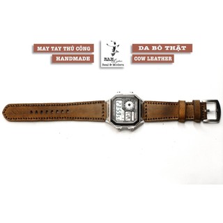 Dây Đồng Hồ Da Thật RAM Leather Cho Casio AE 1200 WHD và đồng hồ dây 18mm Da Bò Sáp RAM Leather Siêu bền