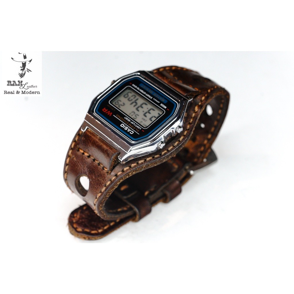 Dây Đồng Hồ Da Thật RAM Leather Cho Casio AE 1200 WHD và đồng hồ dây 18mm Da Bò Nâu Đỏ RAM Leather BX3  Bền Đẹp