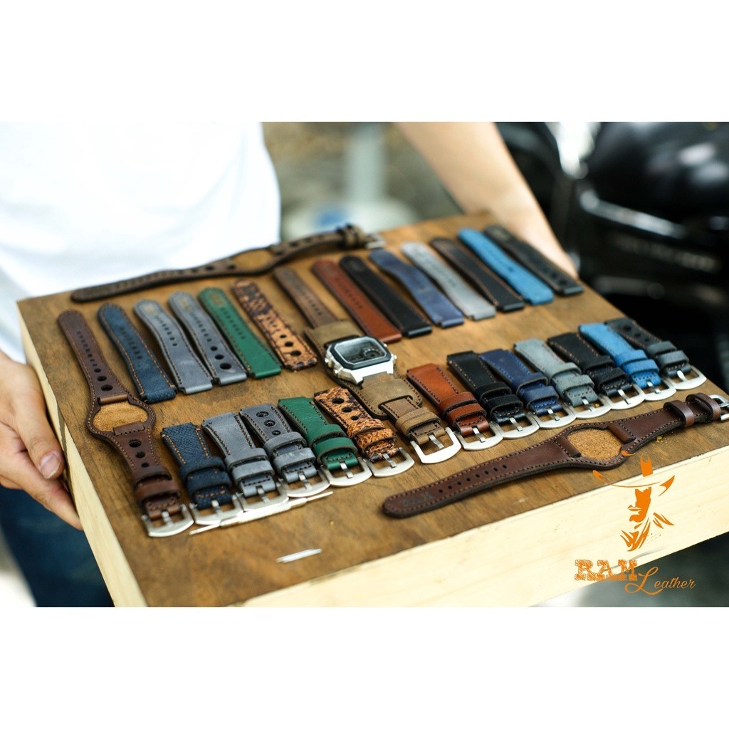 Dây Đồng Hồ Da Thật RAM Leather Cho Casio AE 1200 WHD và đồng hồ dây 18mm Da Bò Nâu Đỏ RAM Leather BX3  Bền Đẹp