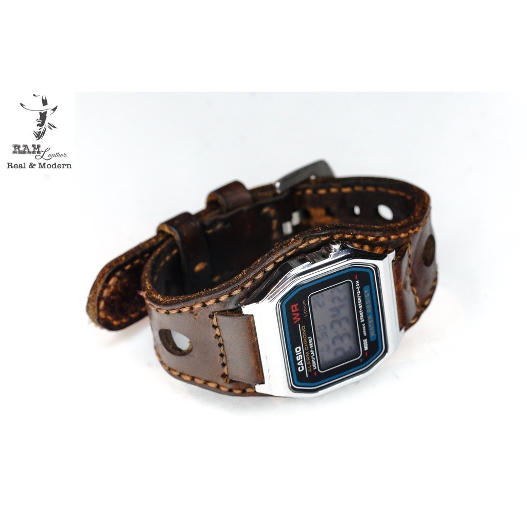 Dây Đồng Hồ Da Thật RAM Leather Cho Casio AE 1200 WHD và đồng hồ dây 18mm Da Bò Nâu Đỏ RAM Leather BX3  Bền Đẹp