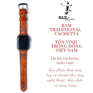 Dây Đồng Hồ Da Thật RAM Leather Cho Casio AE 1200 WHD và đồng hồ dây 18mm Da Bò Vachetta trống đồng Siêu bền