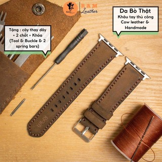 Dây Đồng Hồ Handmade Aple Watch AW, iWatch, iPhone Watch Da Bò Nâu Đất RAM Leather Classic 1950 Siêu bền