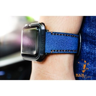 Dây Đồng Hồ Handmade Aple Watch AW, iWatch, iPhone Watch Da Bò Xanh Coban RAM Leather 1963 Siêu bền