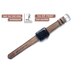 Dây Đồng Hồ Handmade Aple Watch AW, iWatch, iPhone Watch Da Bò Sáp Vân Hạt RAM Leather Bauhaus 1959 Siêu bền