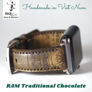 Dây Đồng Hồ Siêu bền Handmade AW , Iwatch , Iphone Watch Da Bò Italia Vegtan Socola Trống Đồng Việt Nam RAM Leather