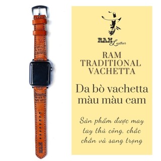 Dây Đồng Hồ Da Bò Handmade RAM Leather Italia Vachetta Nâu Đỏ Khắc Trống Đồng Việt Nam Siêu bền