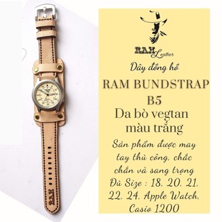Dây Đồng Hồ Da Bò Handmade RAM Leather Italia Veg B5 Trắng 18mm, 20mm, 22mm, Casio 1200, iwatch AW