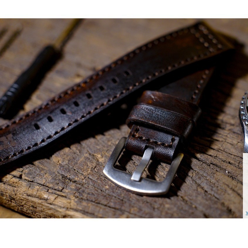 Dây Đồng Hồ Thủ Công Da Bò RAM Leather Italia Veg Màu Socola 18mm, 20mm, 22mm, Casio 1200, iwatch AW