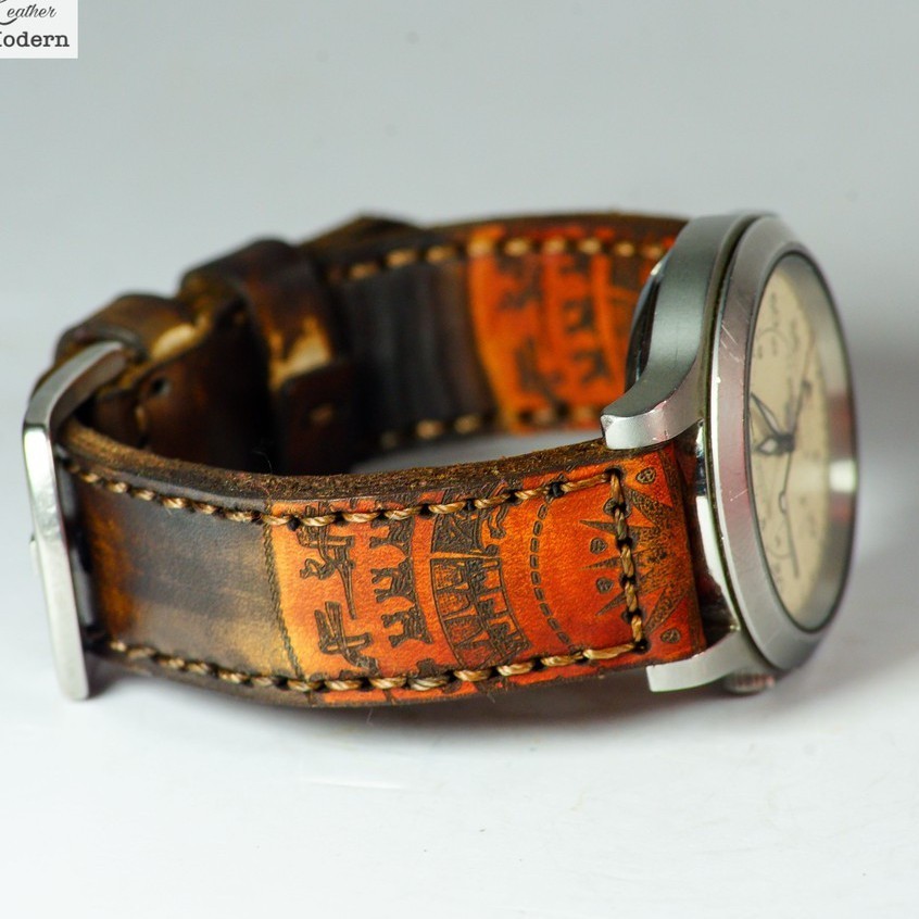 Dây Đồng Hồ Da Bò Handmade RAM Leather Italia Veg Trống Đồng Nâu Medium 18mm, 20mm, 22mm, Casio 1200, iwatch AW