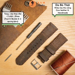 Dây Đồng Hồ Da Bò Handmade RAM Leather Sáp Khắc Trống Đồng Nâu Đất Siêu bền 18mm, 20mm, 22mm, Casio 1200, iwatch AW