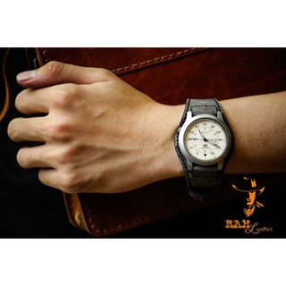 Dây Đồng Hồ Da Bò Handmade RAM Leather Xám Than Quân Đội Siêu bền 18mm, 20mm, 22mm, Casio 1200, iwatch AW