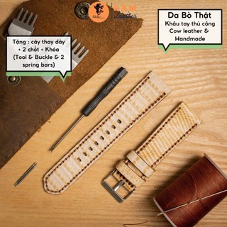 Dây Đồng Hồ Da Thật Handmade RAM Leather 1926 Da Bò Vân Kỳ Đà Trắng Siêu bền 18mm, 20mm, 22mm, Casio 1200, iwatch AW