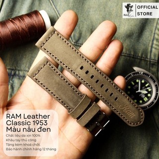 Dây Đồng Hồ Da Thật Handmade RAM Leather 1953 Da Bò Sáp Đen Nhám 18mm, 20mm, 22mm, Casio 1200, iwatch AW