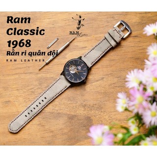 Dây Đồng Hồ Da Thật Handmade RAM Leather 1968 Da Bò Rằn Ri Quân Đội 18mm, 20mm, 22mm, Casio 1200, iwatch AW