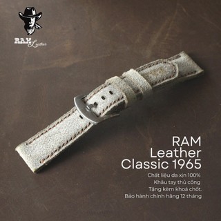Dây Đồng Hồ Da Thật Handmade RAM Leather 1965 Da Bò Xám Quân Đội Đức Siêu bền 18mm, 20mm, 22mm, Casio 1200, AW iwatch